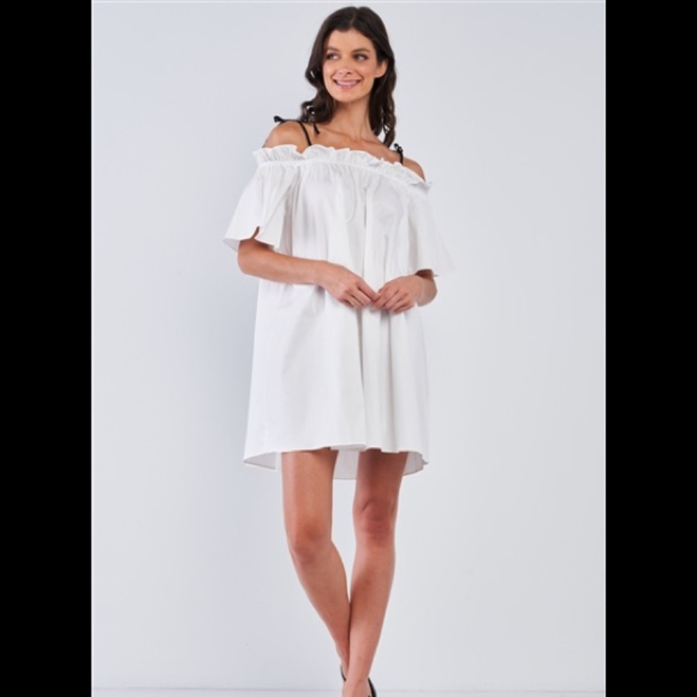 White Off the Shoulder Ruffled Mini Dress